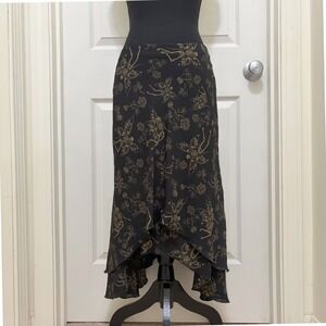 Thorn & Fable Midi Skirt S Black Fairy Skeleton Floral Handkerchief Hem Grunge